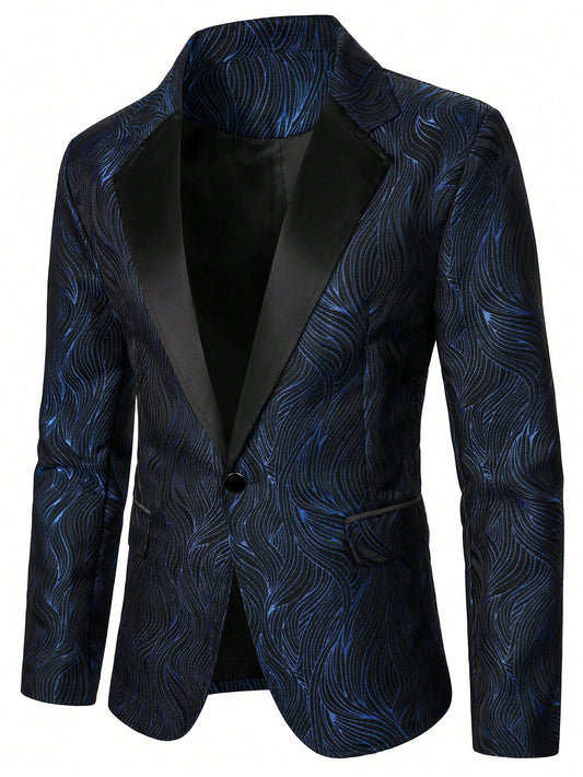 Men 1pc Allover Print Contrast Lapel Collar Single Button Blazer