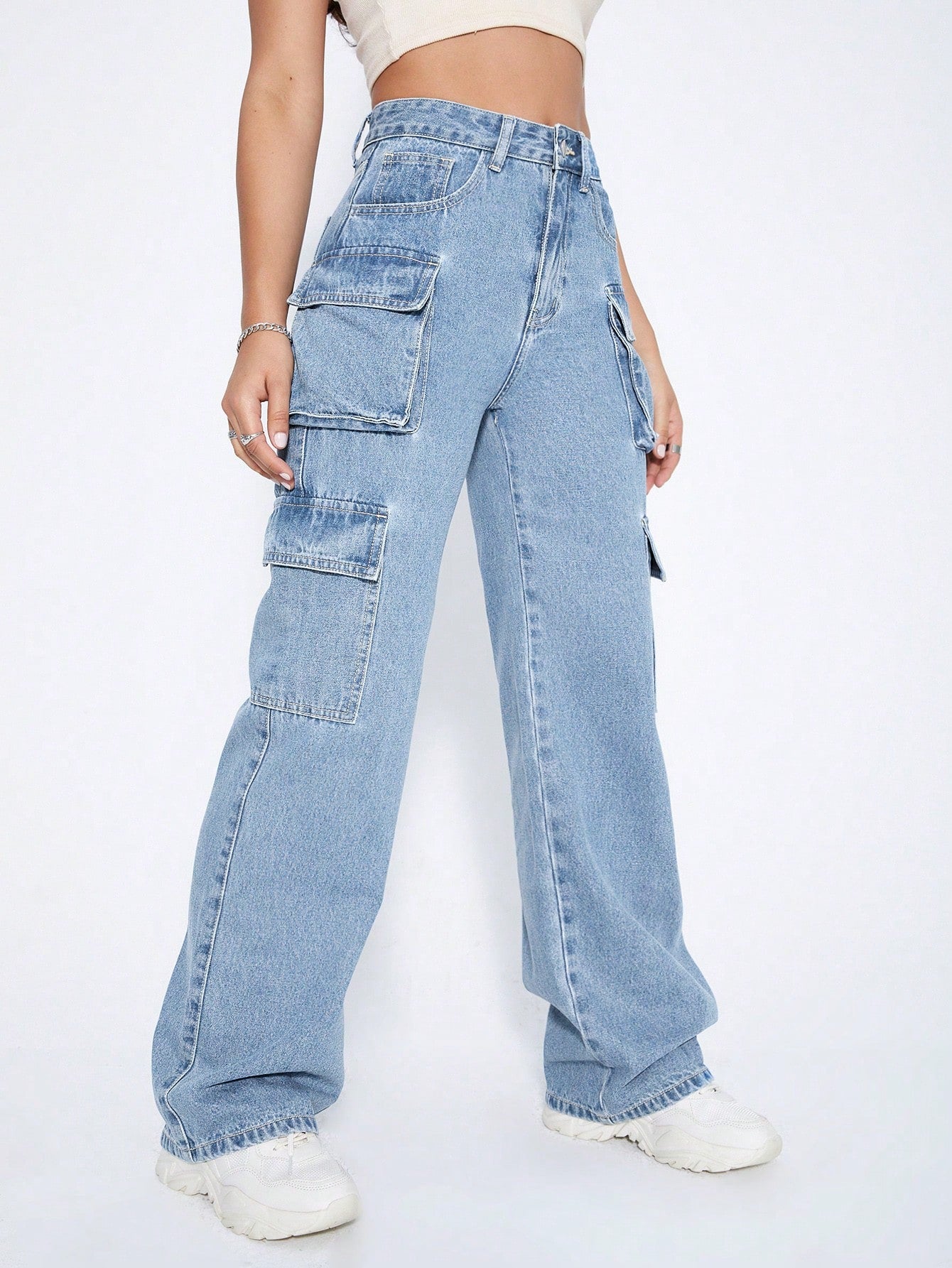 Y2k Black High Waist Flap Pocket Cargo Jeans