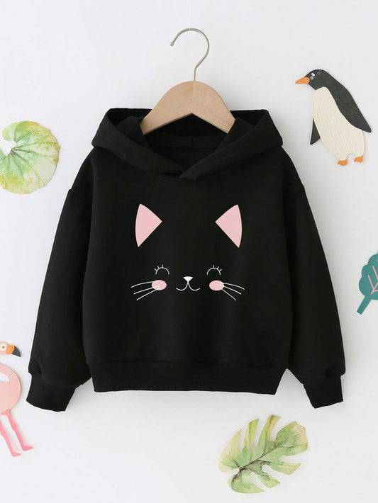 Young Girl Cartoon Graphic Drop Shoulder Hoodie