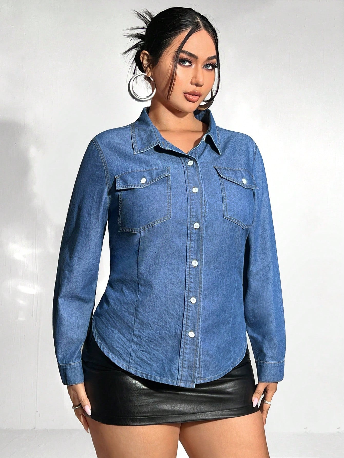 Plus Flap Pocket Denim Shirt