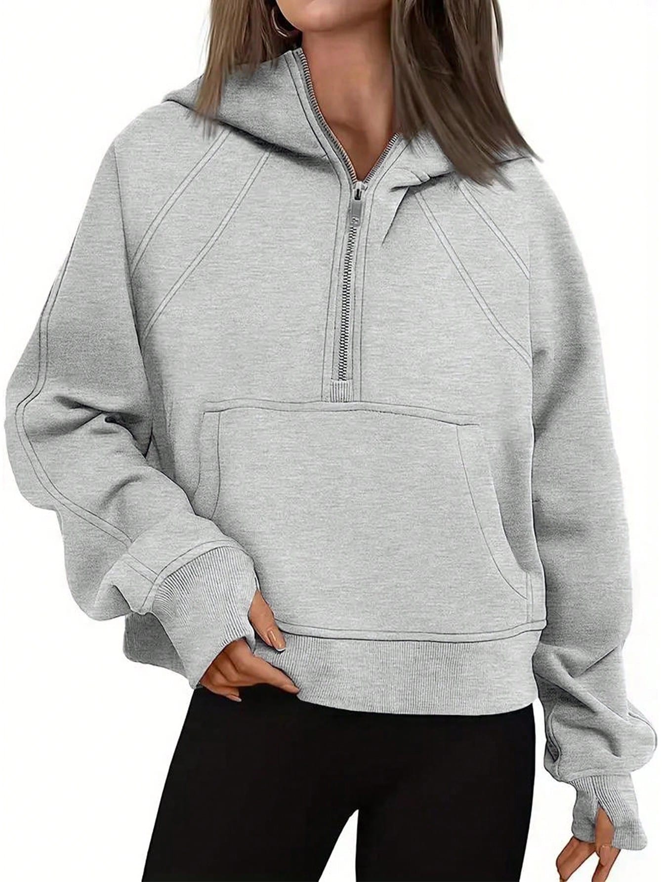 Women's Zipper Half Placket Raglan Long Sleeve Hoodie