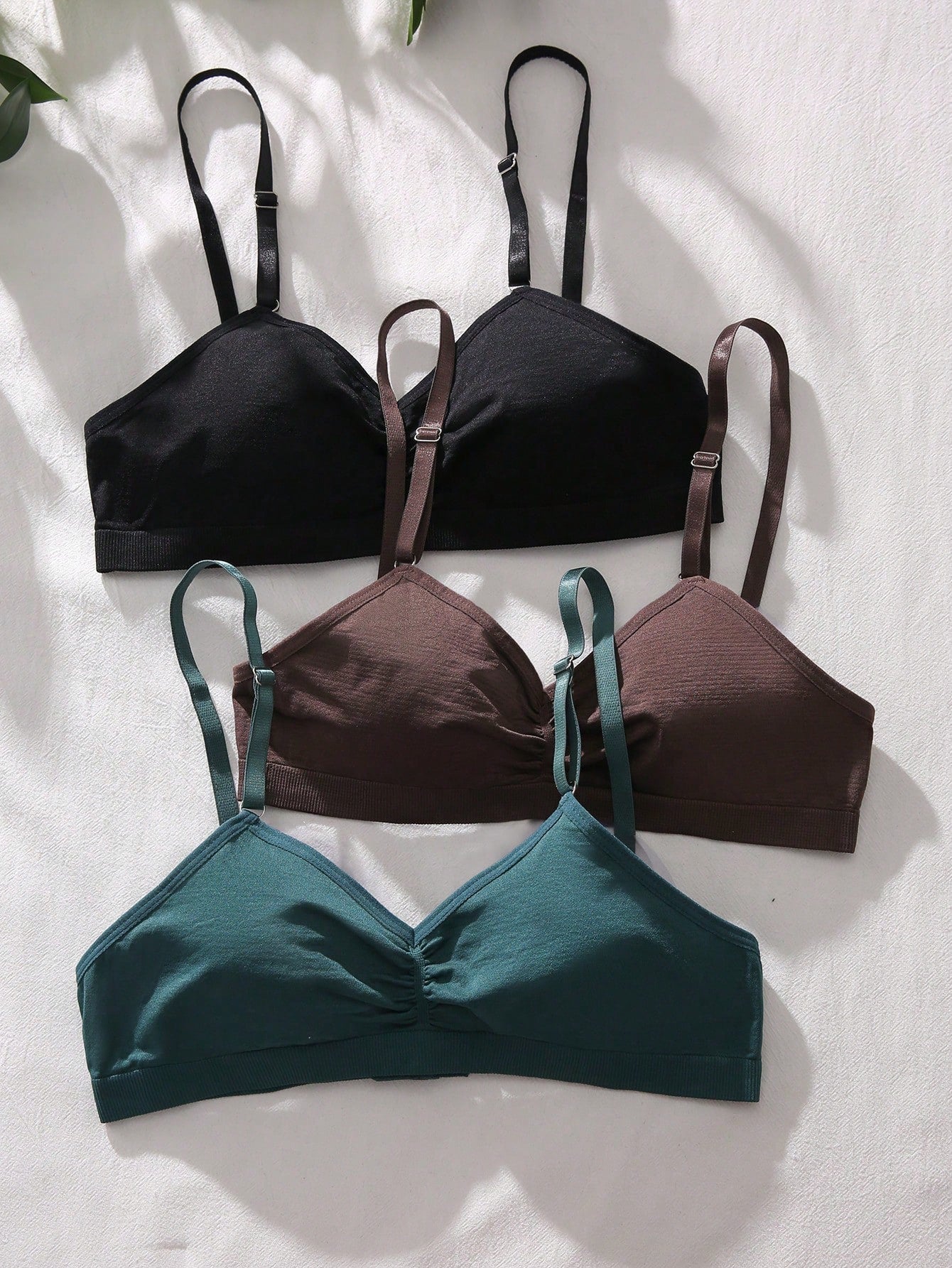 3pcs Plain Women's Bra Set, Including Wireless Bra And Bralette