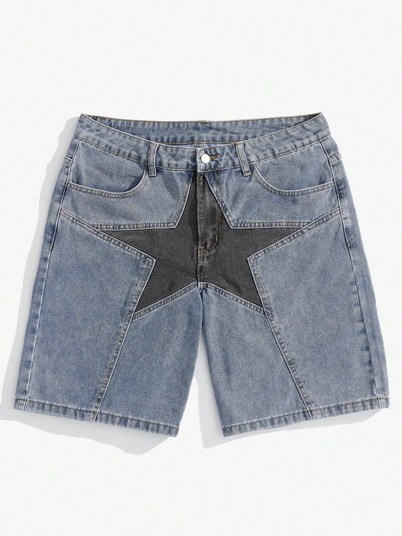 Street Life Men's Star Pattern Denim Shorts With Slanted Pockets