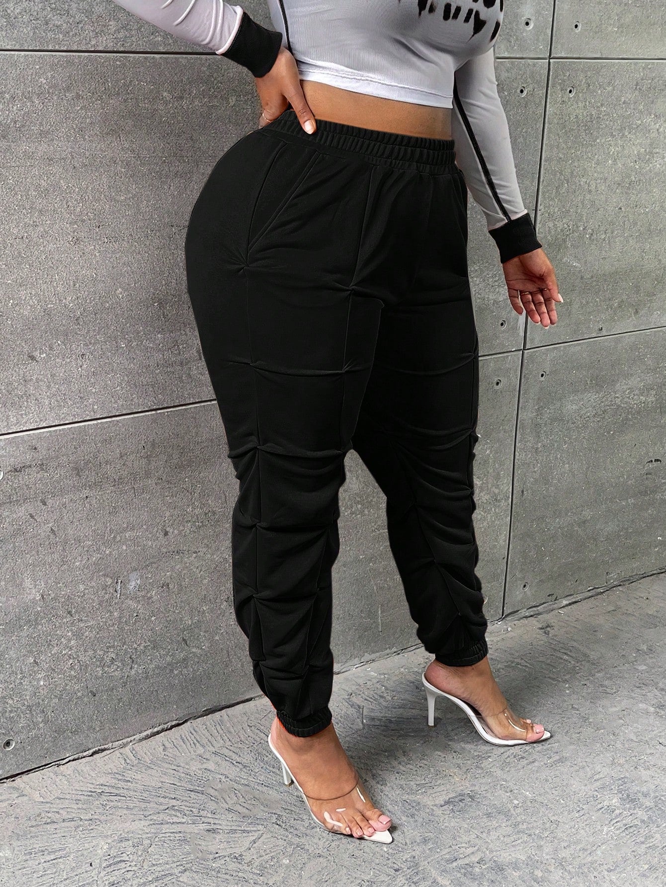 Plus Solid Ruched Side Sweatpants