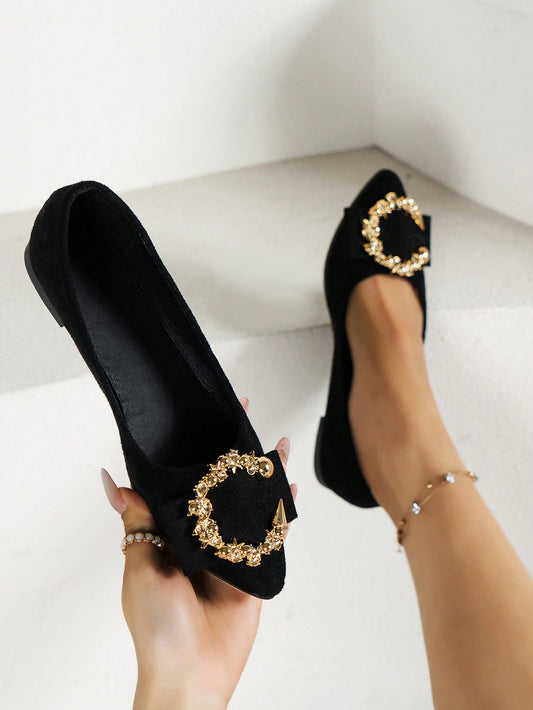 Women's Work Shoes, Black Flat Shoes, Flats With Pointed Toe And Round Dots, Fashionable And Versatile, Spring 2023