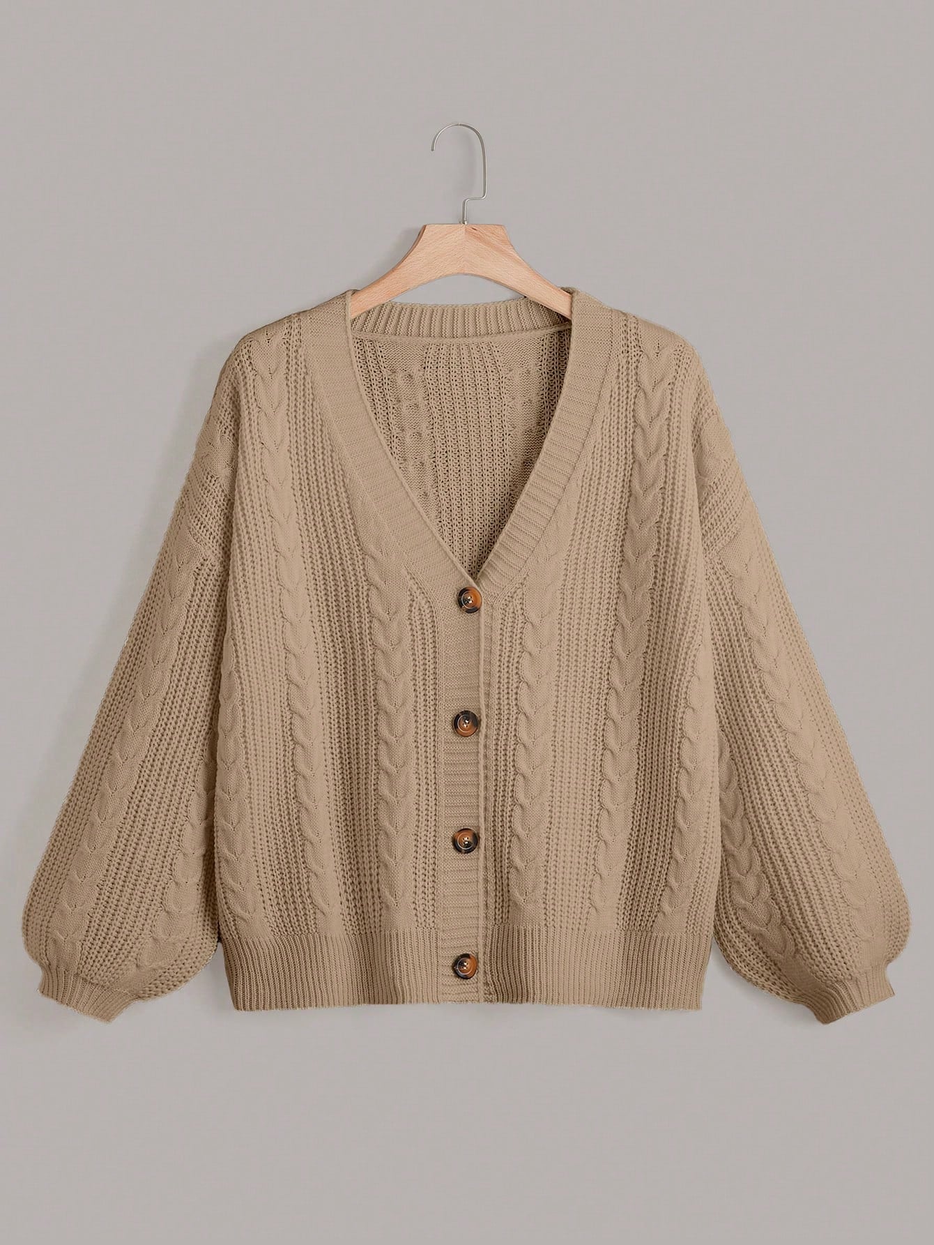 Plus Cable Knit Drop Shoulder Cardigan