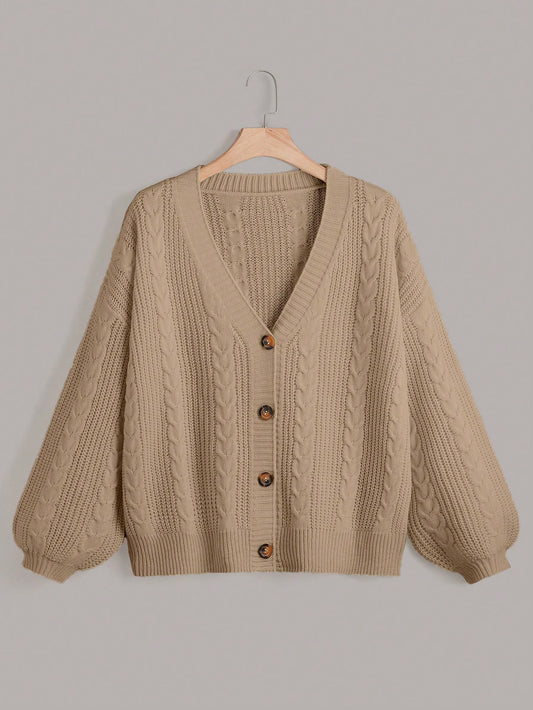 Plus Cable Knit Drop Shoulder Cardigan