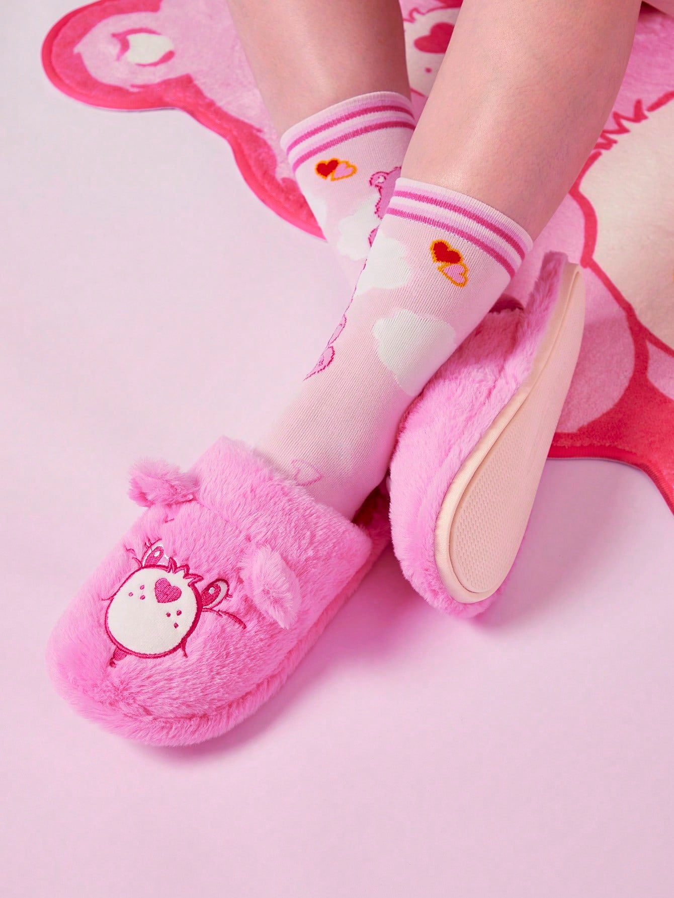 Women's Fashionable & Lovely Purple Plush Warm & Fun Indoor Slippers With Heart Shaped Bear Design Back To School Shoes College Student Shoes