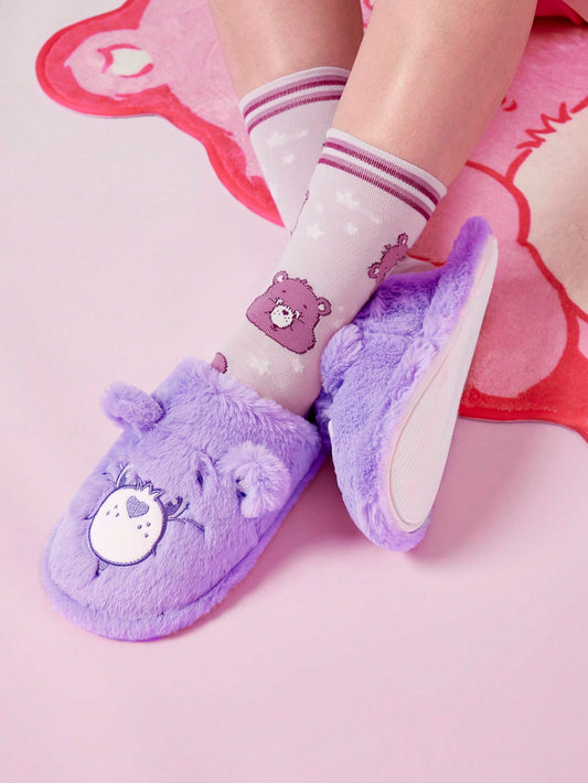 Women's Fashionable & Lovely Purple Plush Warm & Fun Indoor Slippers With Heart Shaped Bear Design Back To School Shoes College Student Shoes Halloween