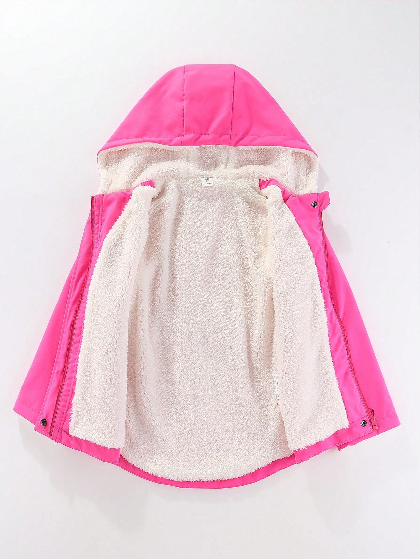 Young Girl Drawstring Waist Teddy Lined Hooded Coat