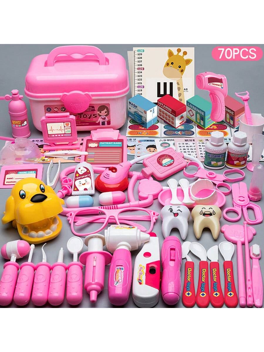 70pcs Pink Medical Toy Playset For Kids Doctor And Nurse Pretend Play, With Medical Tools, Perfect For Parent-Child Interaction