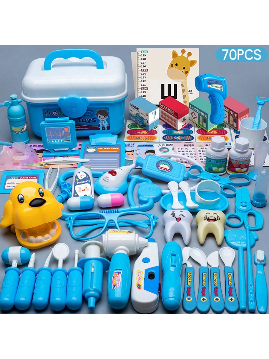 70pcs Blue Medical Pretend Play Tool Set For Kids Indoor Doctor Pretend Play Toy Kit, Doctor Kit For Boys/Girls, Baby Needle Listening Device, Parent-Child Interaction