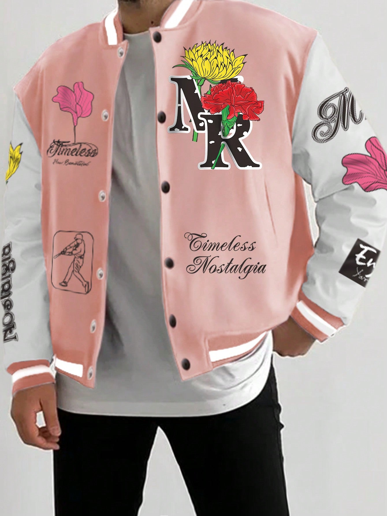 Men 1pc Floral & Letter Graphic Bomber Jacket