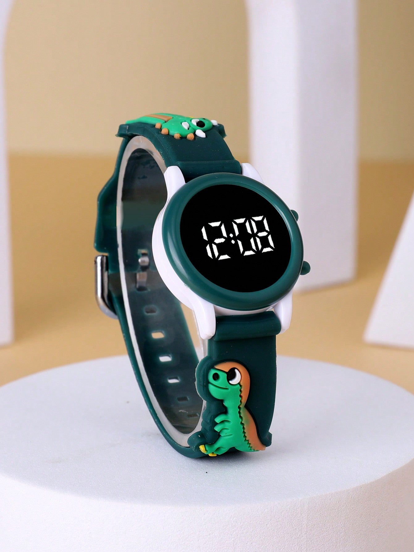 1pc Dry Battery Powered Round Led Dinosaur Pattern Watch, Cute Digital Watch Fit For Daily Life