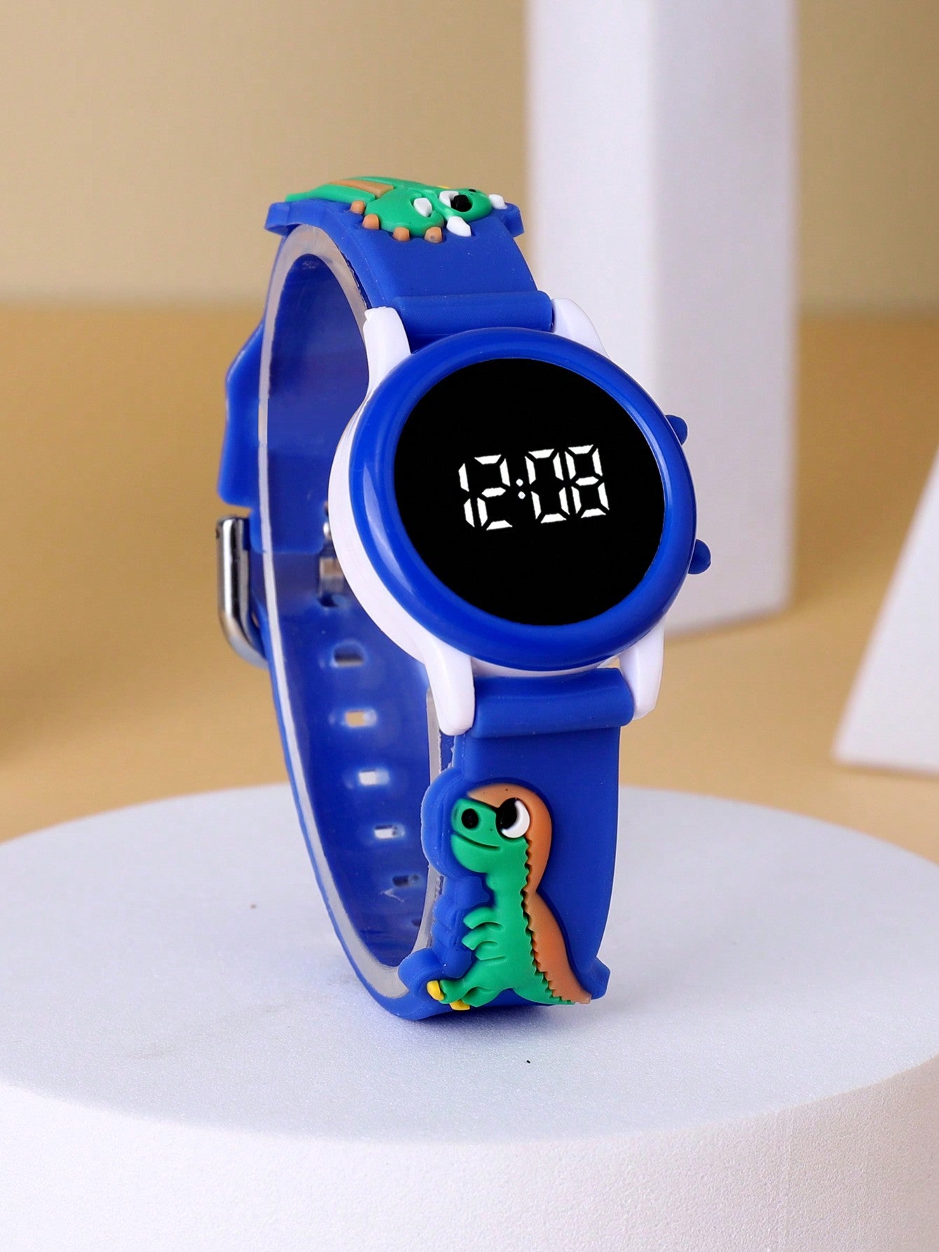 1pc Dry Battery Powered Round Led Dinosaur Pattern Watch, Cute Digital Watch Fit For Daily Life