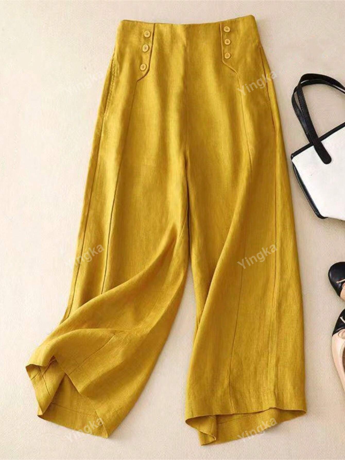 Women Casual Solid Color Wide Leg Pants