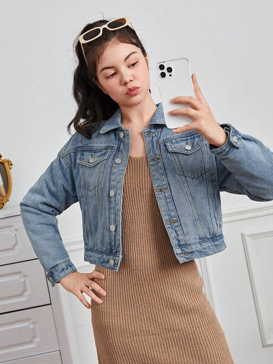 Teen Girl Flap Pocket Denim Jacket