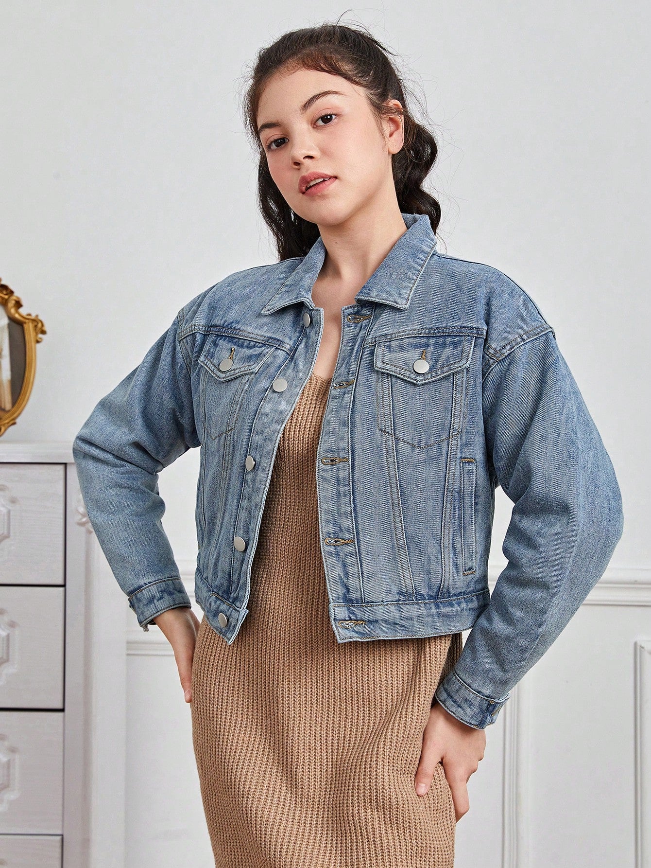 Teen Girl Flap Pocket Denim Jacket