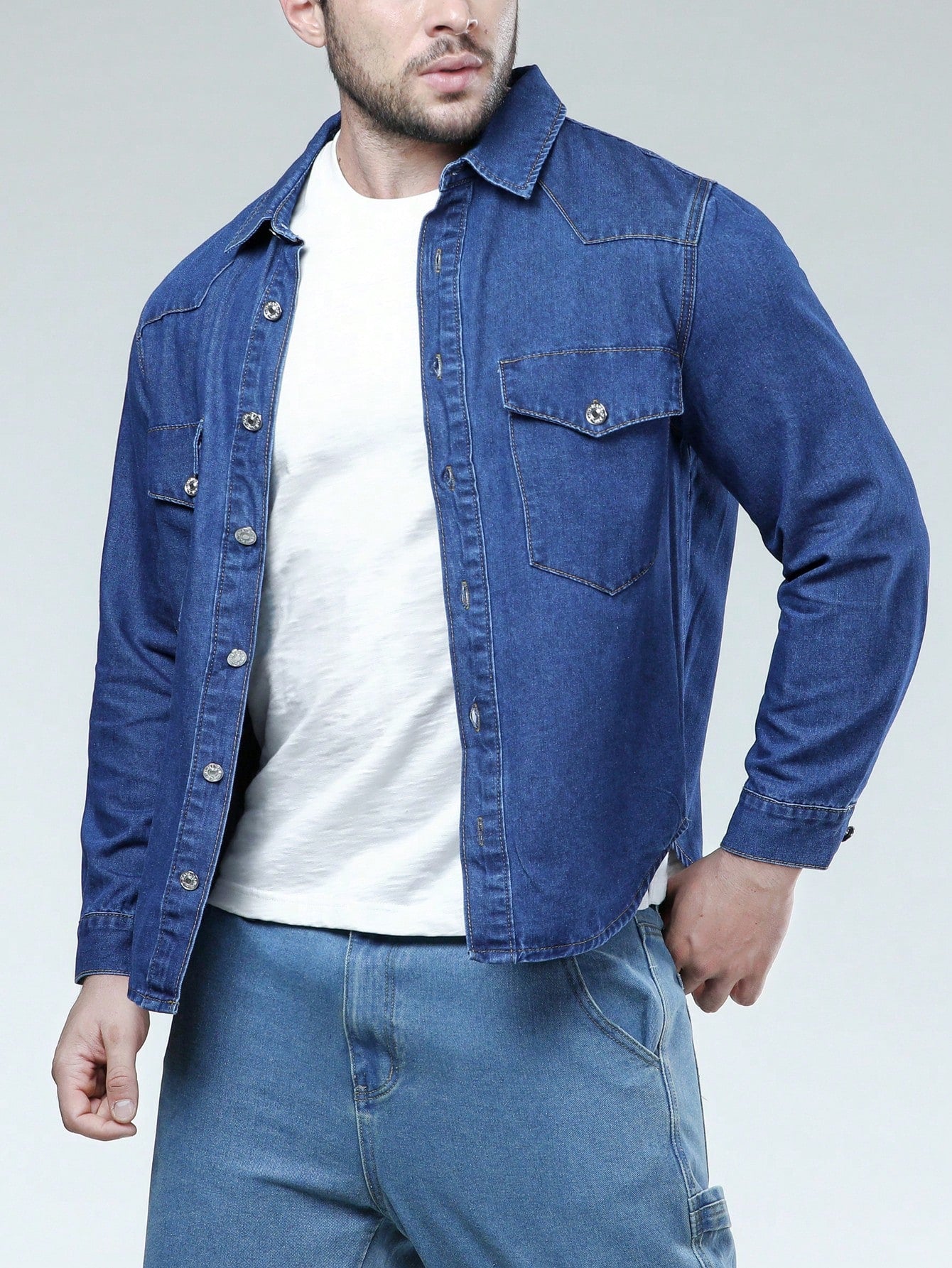 Men Plus Flap Pocket Denim Shirt