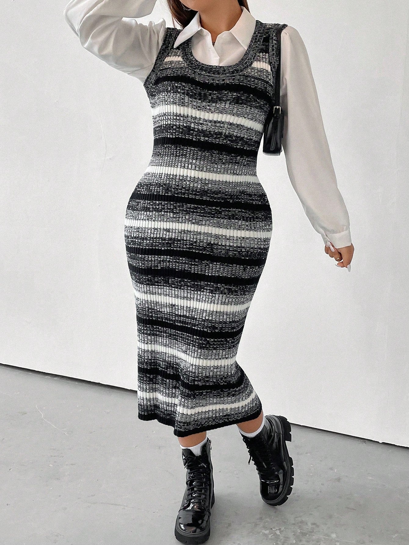 Plus Striped Pattern Sweater Dress Without Blouse