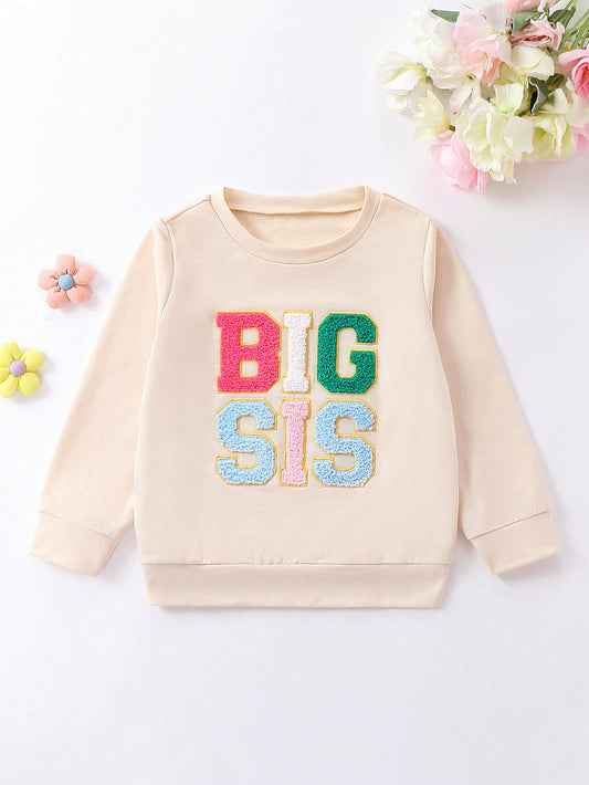 Young Girl Embroidery Letter Pattern Sweatshirt