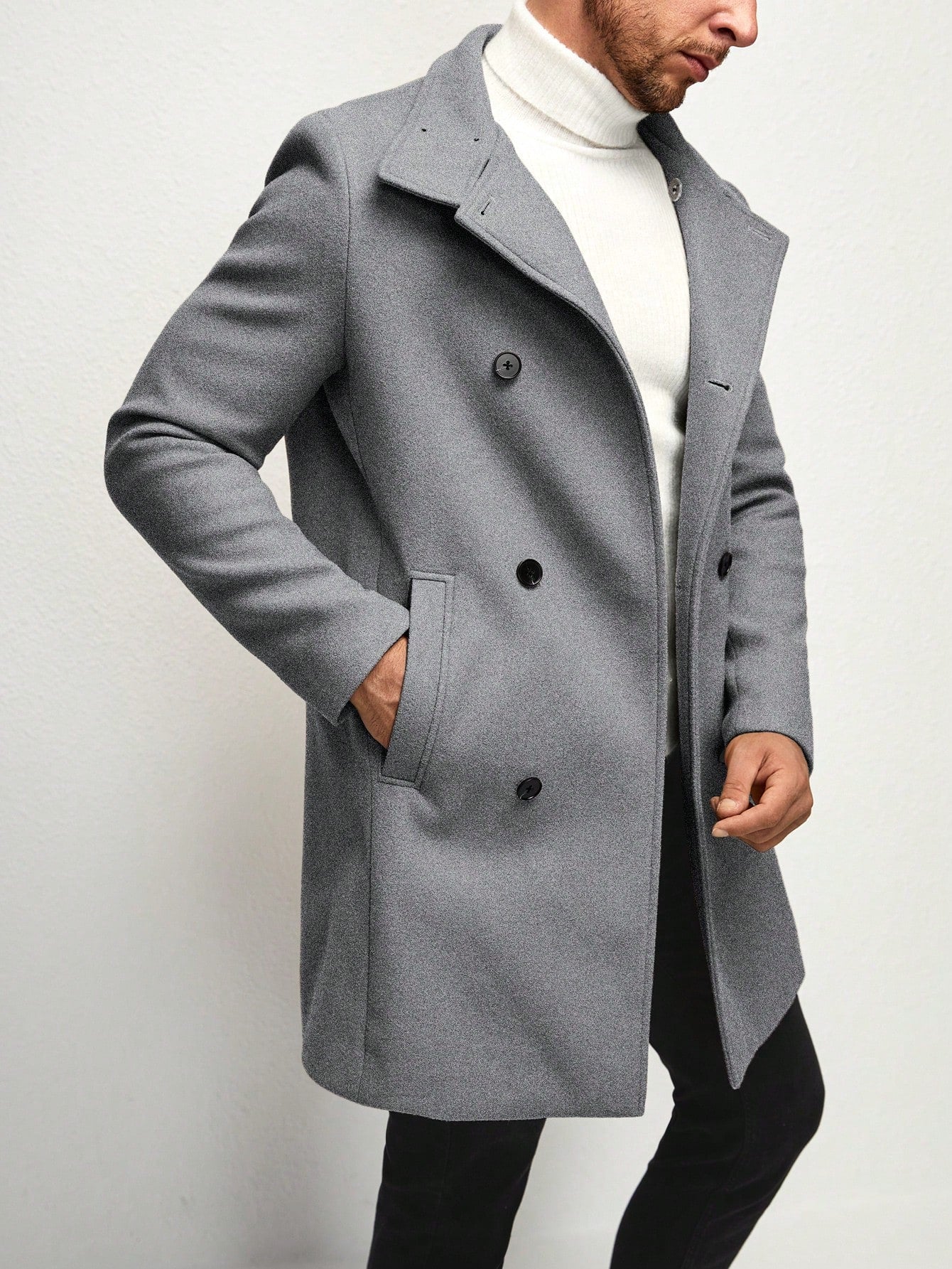 Men 1pc Double Breasted Overcoat