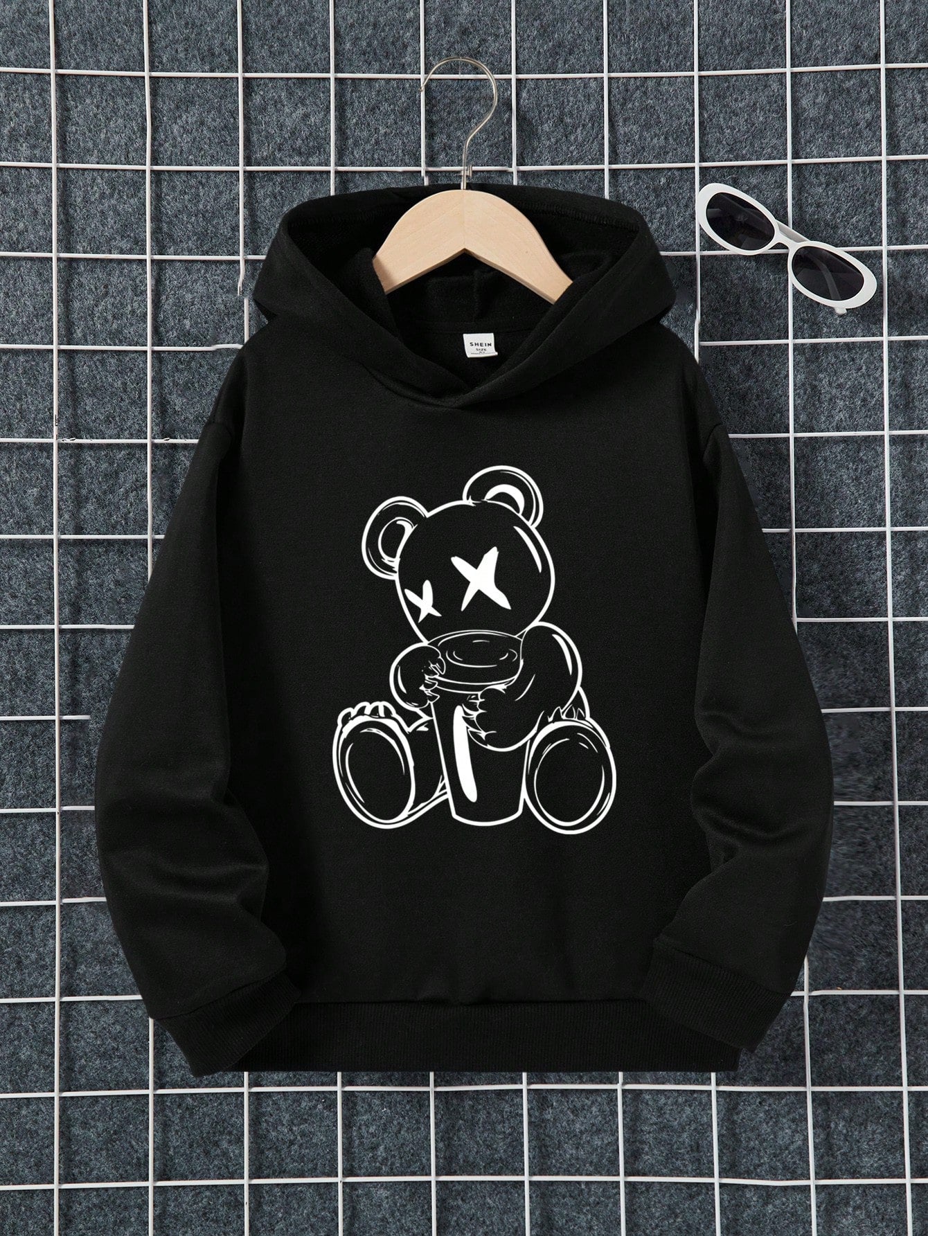 Tween Boy Bear Print Hooded Thermal Lined Sweatshirt