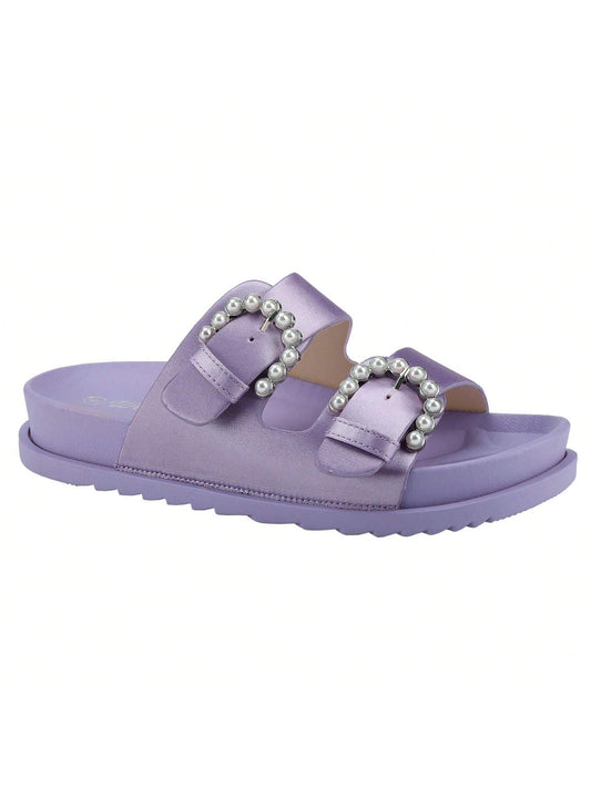 BELOVELY【Fax-1】Womens Sandals Adjustable Double Buckle Strap Waterproof EVA Flat Slides