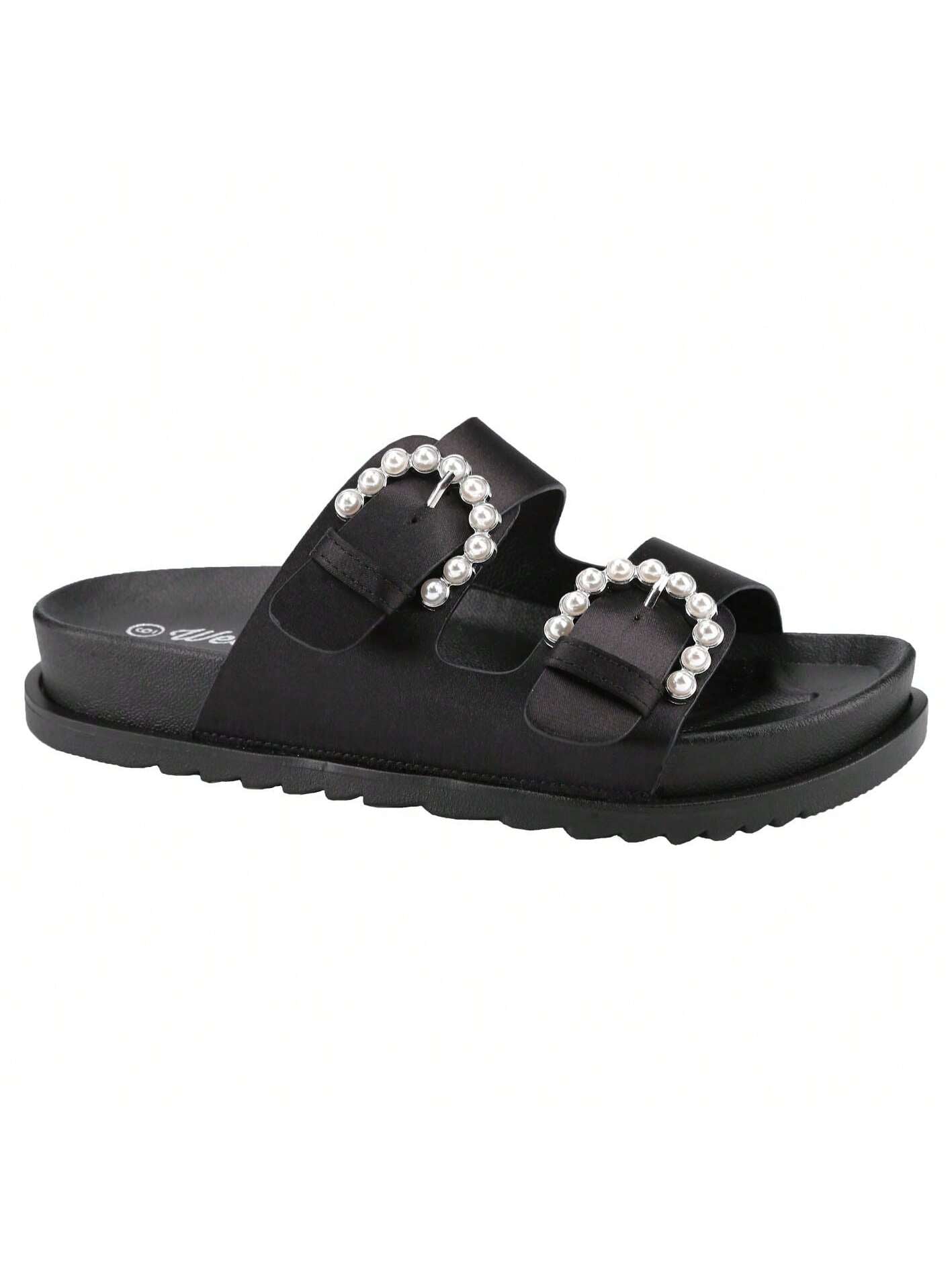 BELOVELY【Fax-1】Womens Sandals Adjustable Double Buckle Strap Waterproof EVA Flat Slides