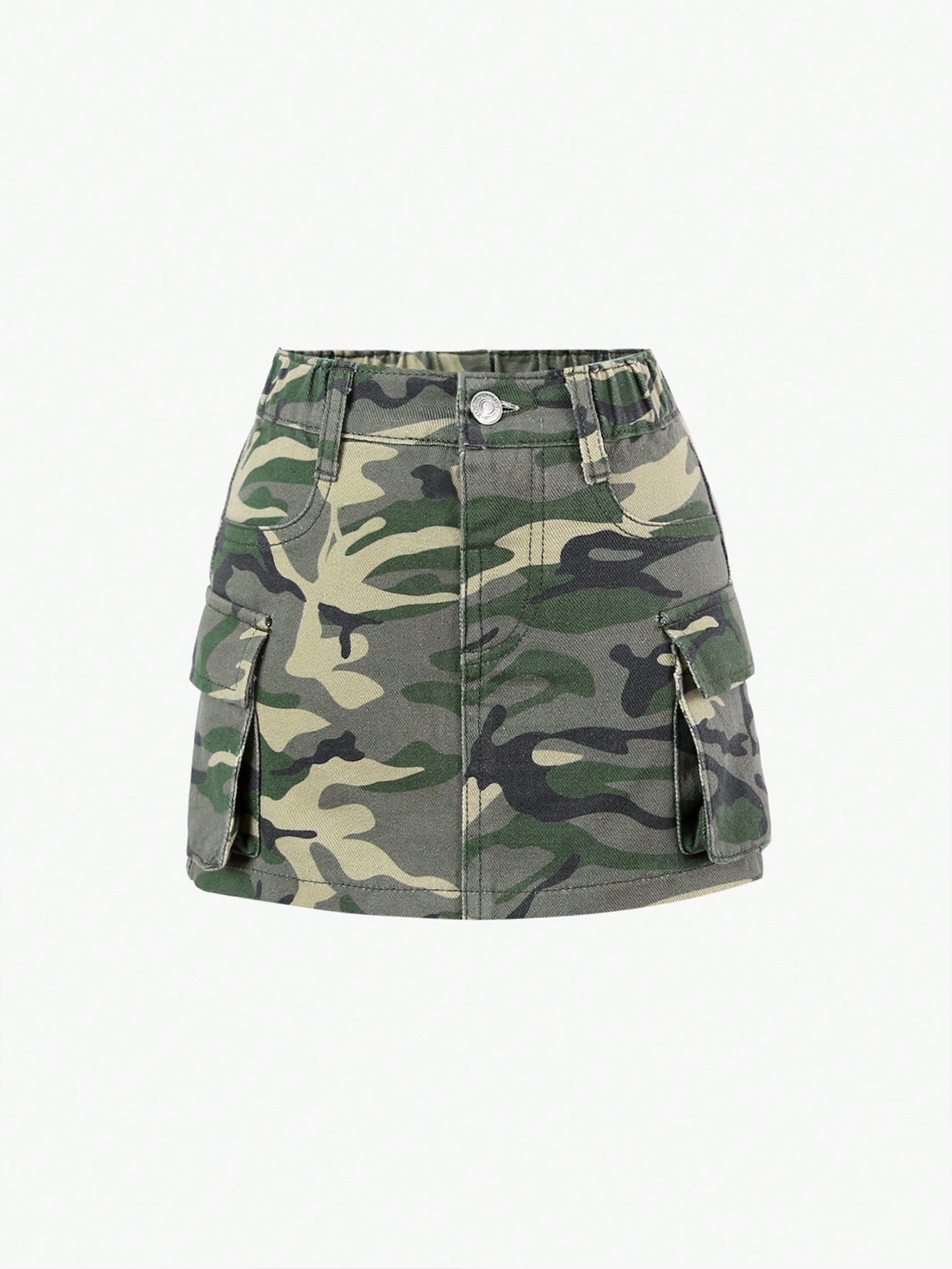 Streecool Kids Young Girl Camo Print Flap Pocket Cargo Skirt