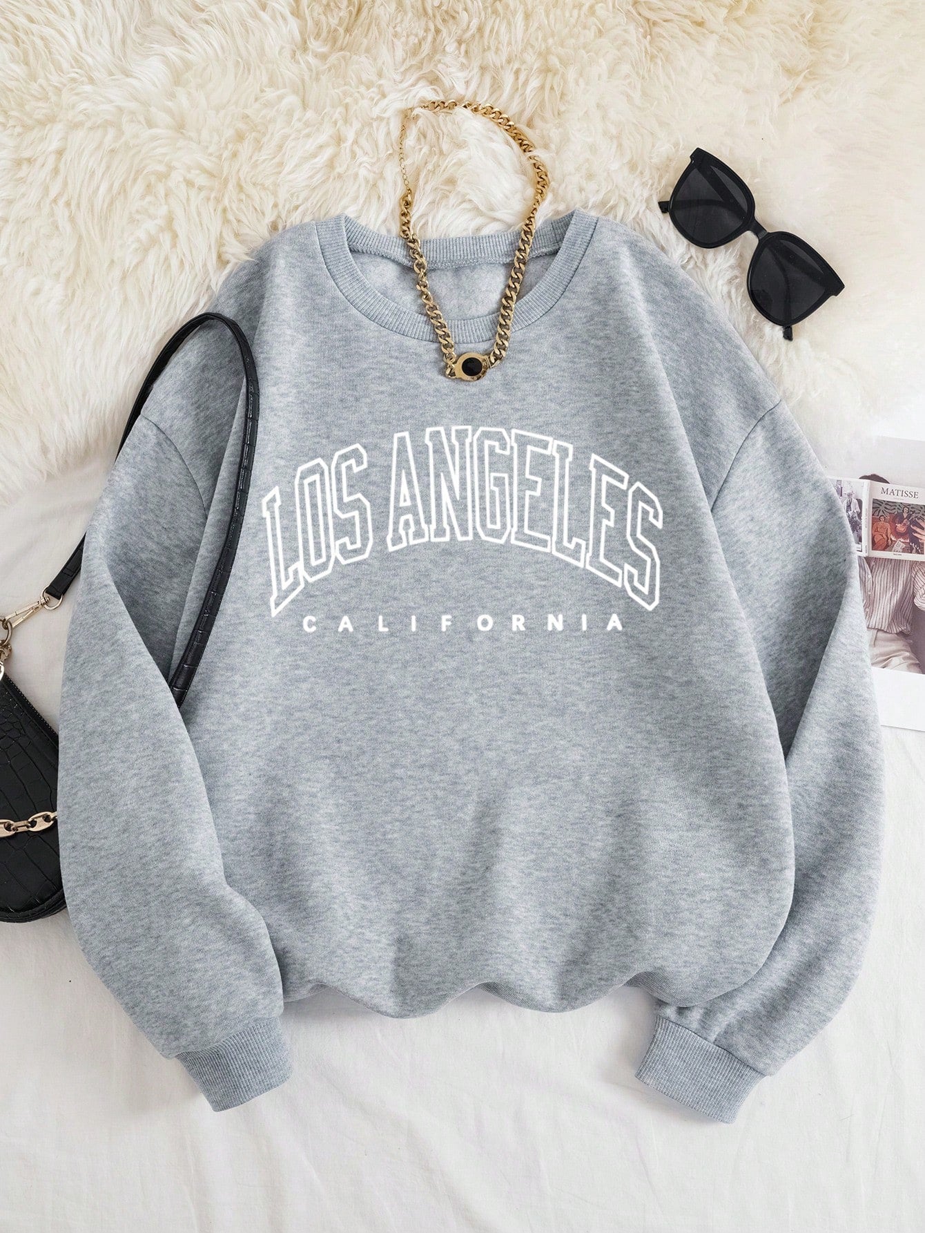 Letter Printed Round Neck Long Sleeve Casual Sweatshirt