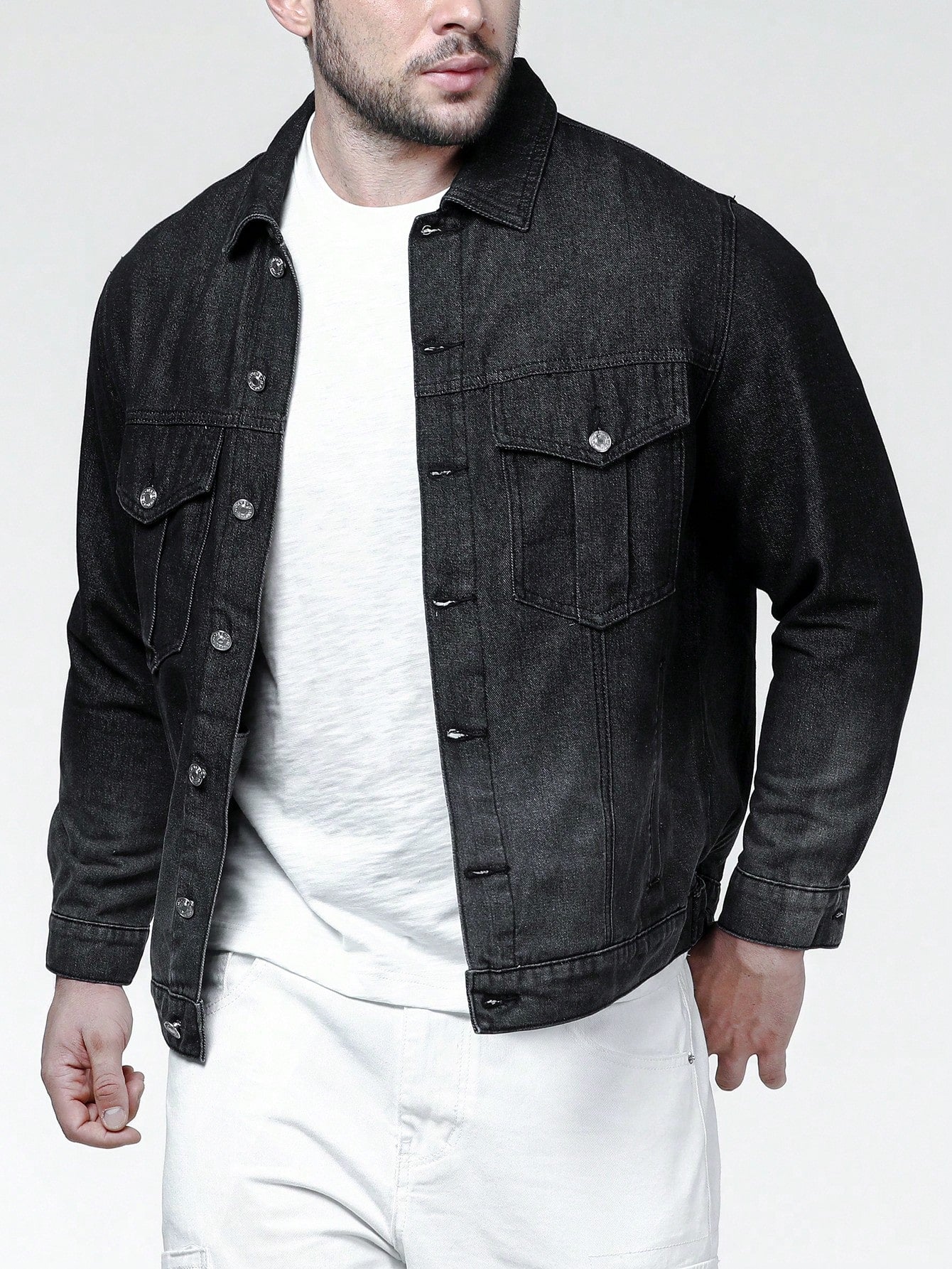 Men Plus Flap Pocket Denim Jacket