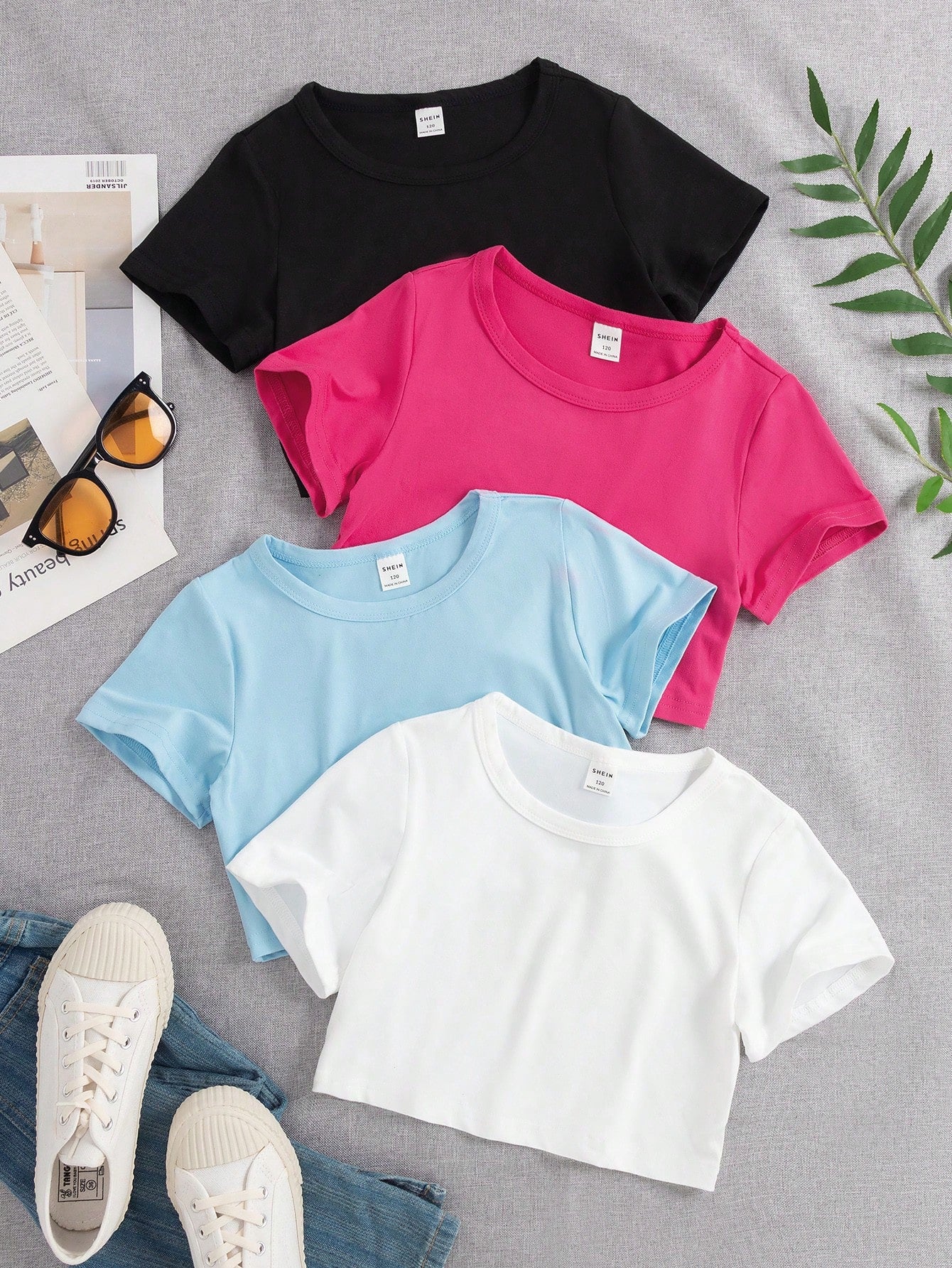 Tween Girl 4pcs Solid Crop Tee