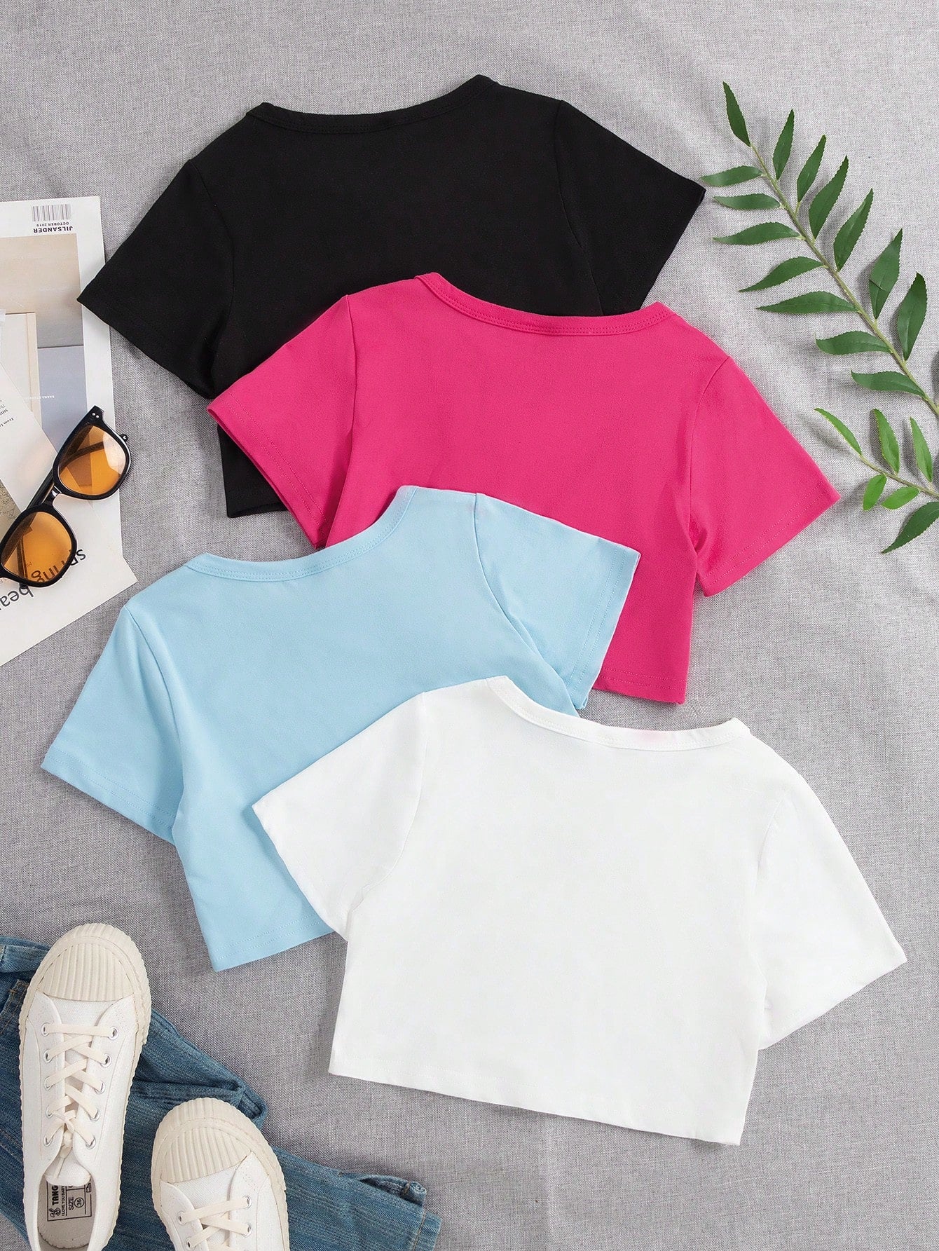 Tween Girl 4pcs Solid Crop Tee