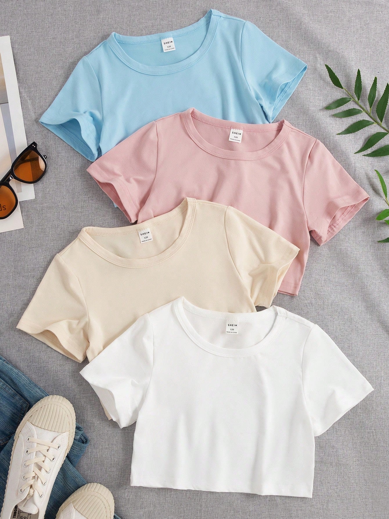 Tween Girl 4pcs Solid Crop Tee