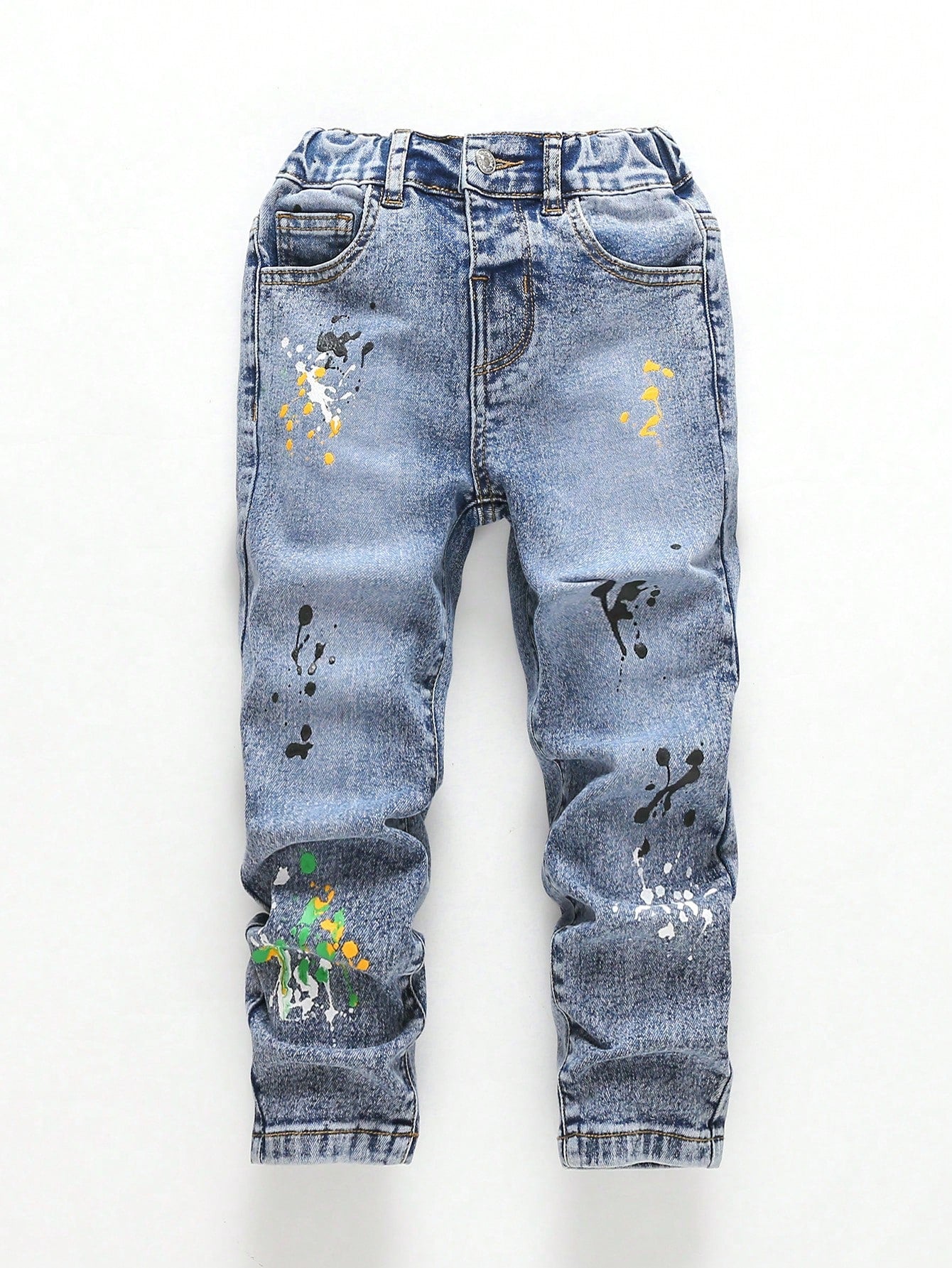 Young Boy Paint Splatter Pattern Slant Pocket Jeans