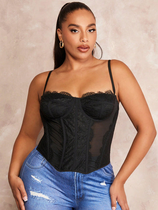 Plus Lace Panel Bustier Cami Top