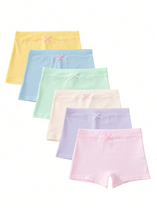 Young Girl 6pcs Solid Bow Front Boxer Brief