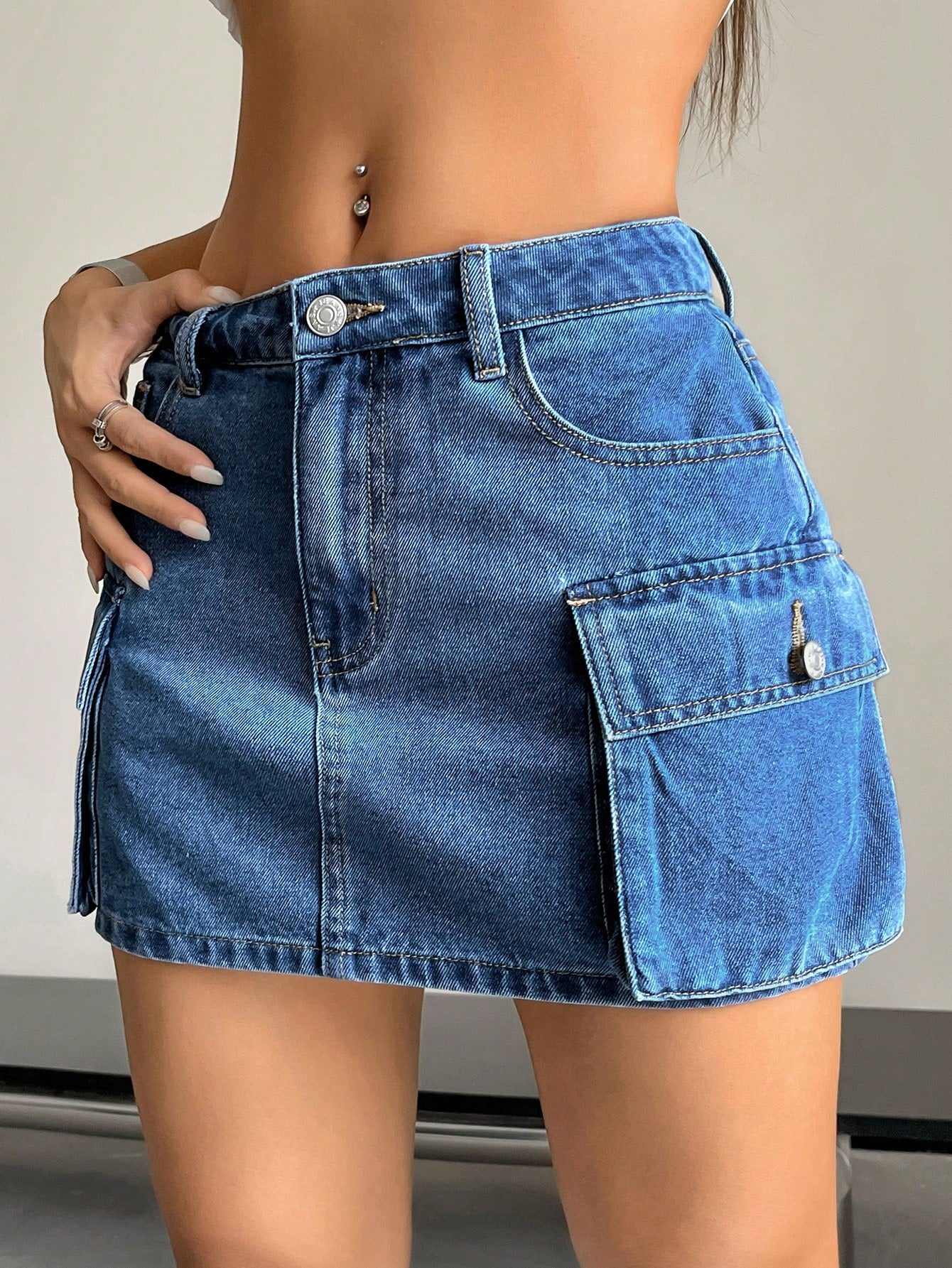 Women's Summer Solid Color Cargo Denim Skirt