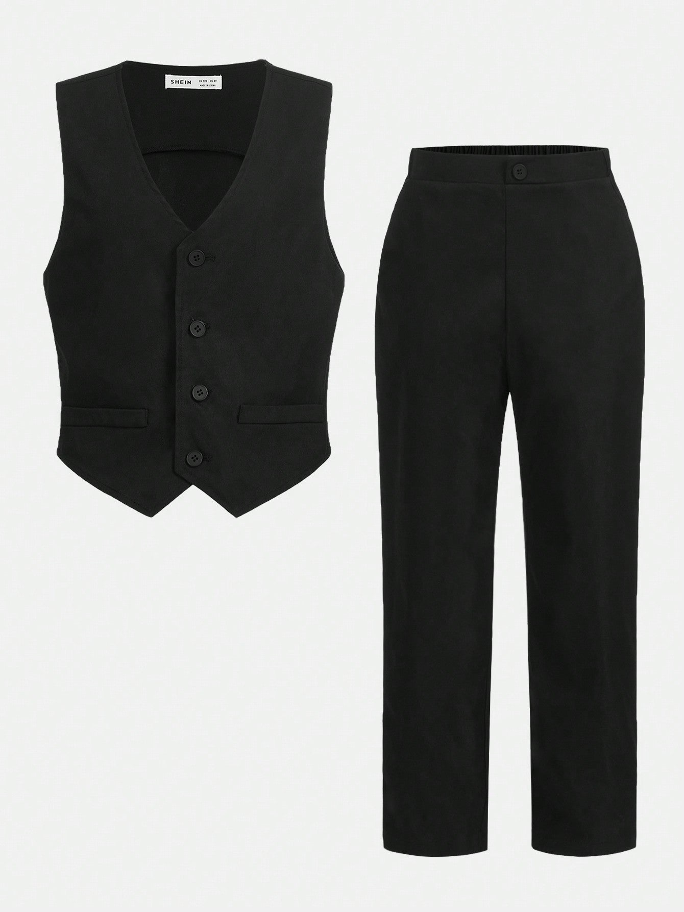 Tween Boy Elegant Woven Solid Color Vest And Pants, Gentlemen's Clothing