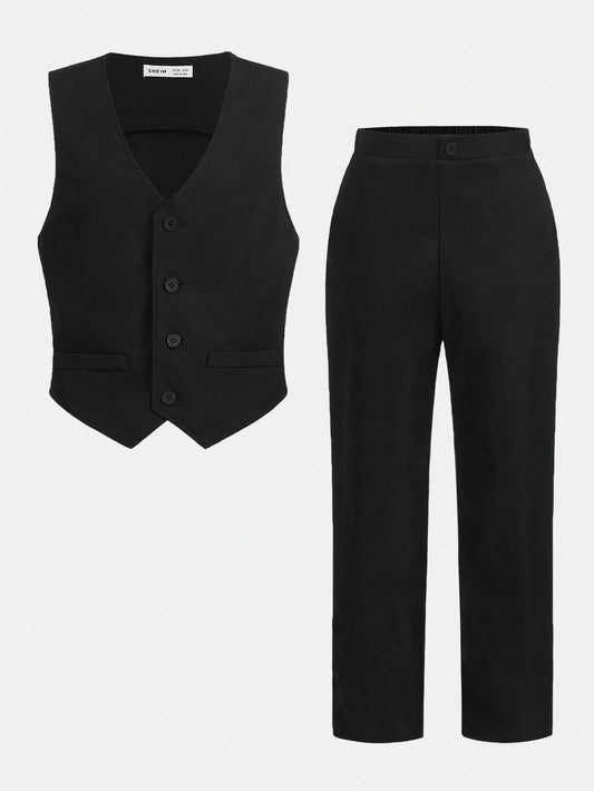 Tween Boy Button Front Vest Blazer & Pants