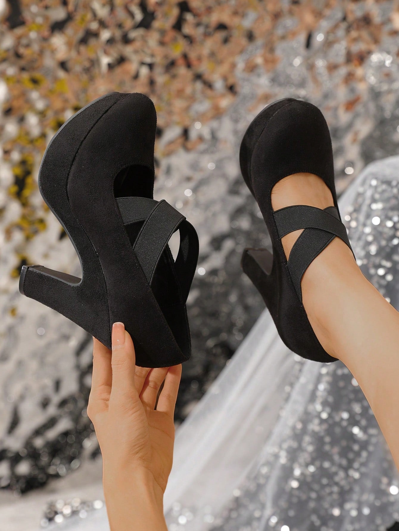 Ultra-High Heel Suede Chunky Round Toe Platform Women Pumps