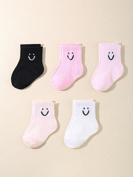 5pairs/set Baby Cartoon Pattern Solid Color Socks