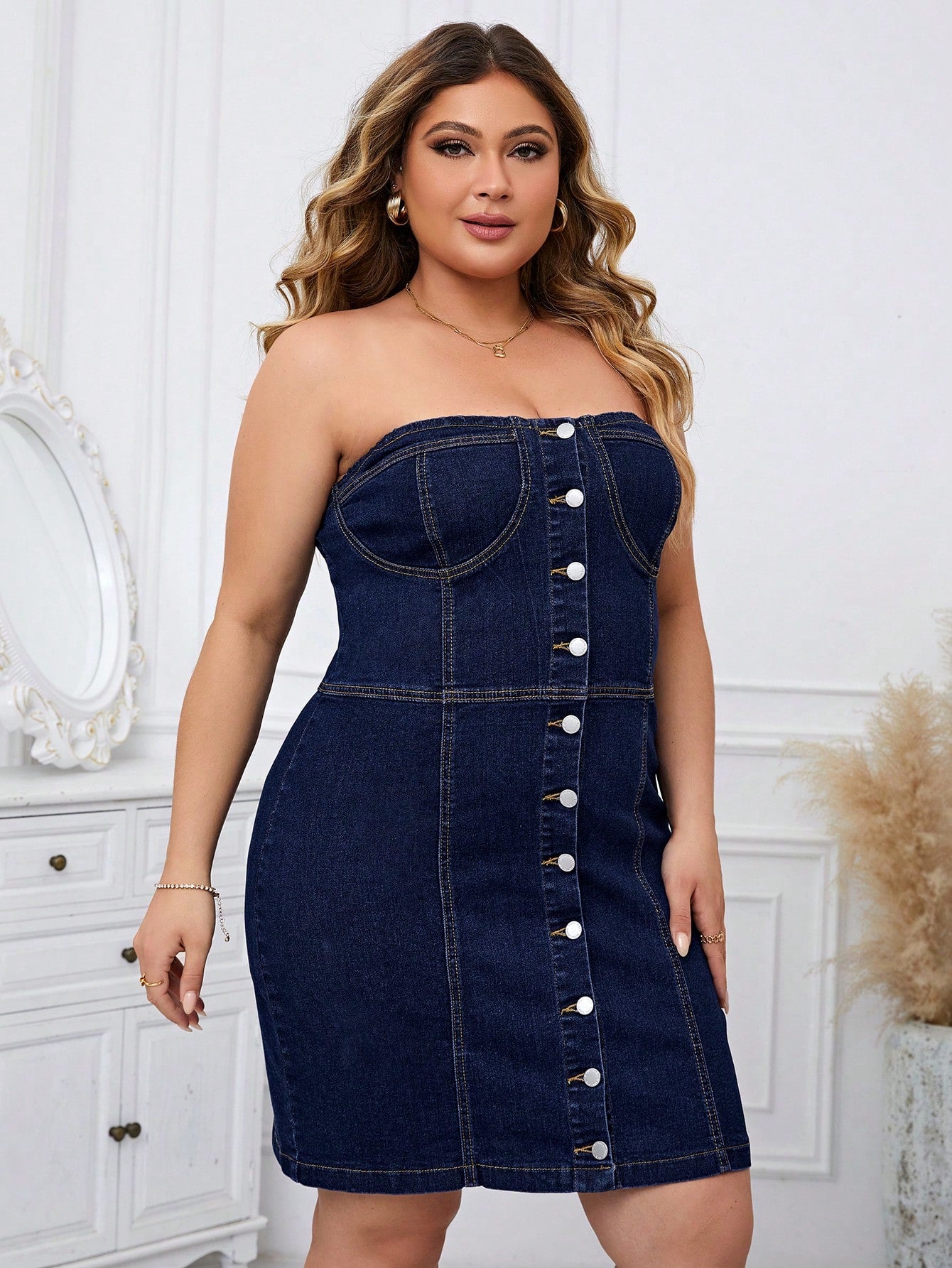 Plus Bustier Tube Denim Dress