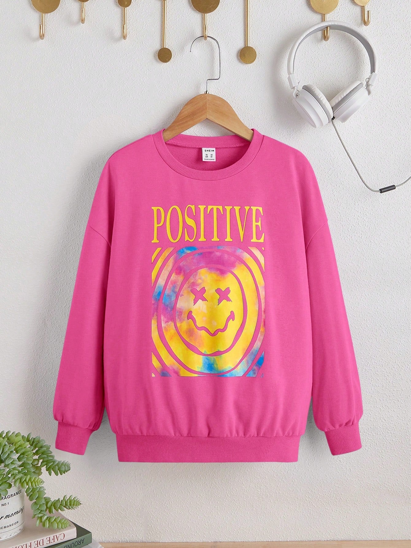 Tween Girl Letter & Cartoon Graphic Drop Shoulder Pullover