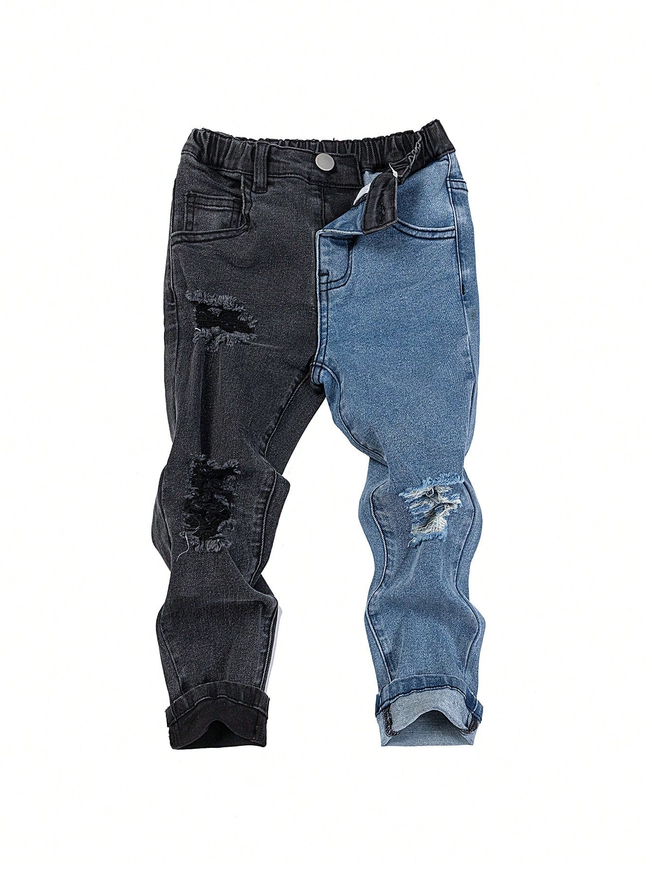 Young Boys' Street Style Distressed  Jeans With Color Blocking Design