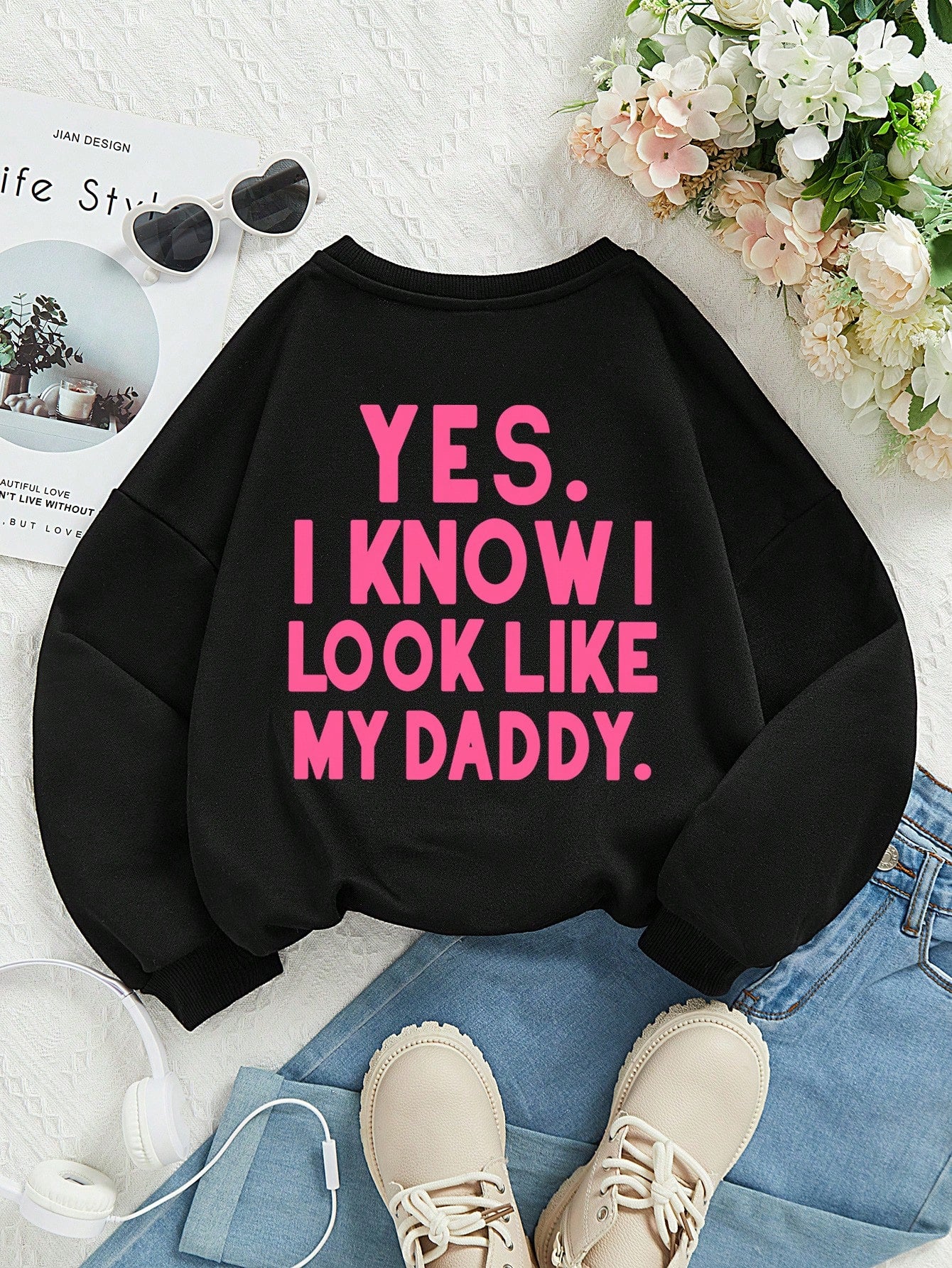 Tween Girl Slogan Graphic Thermal Lined Sweatshirt