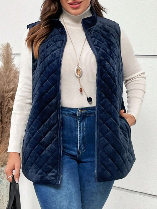 Plus Zip Up Quilted Vest Coat