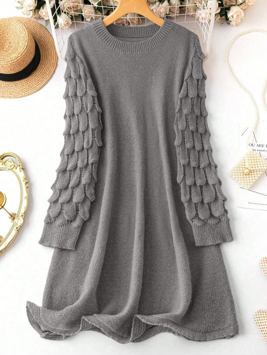 Plus Solid Round Neck Sweater Dress