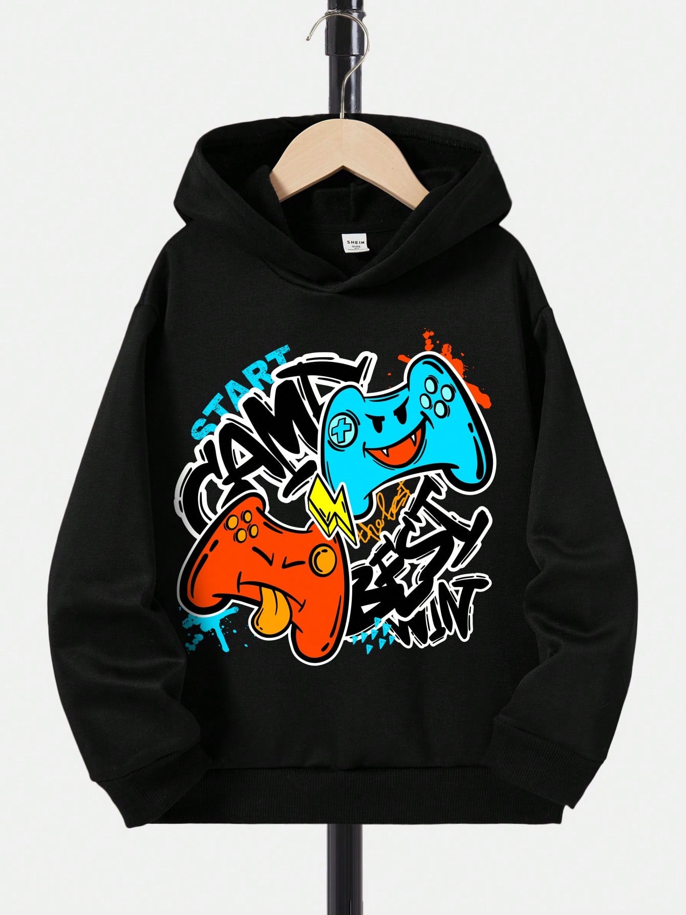 Teen Boy Casual Minimalist Cartoon Printed Hoodie, Suitable For Autumn And Winter